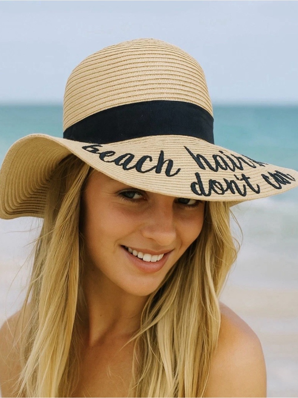 CC Exclusives hat Beach Hair Don't Care floppy brim embroidered adjustable women